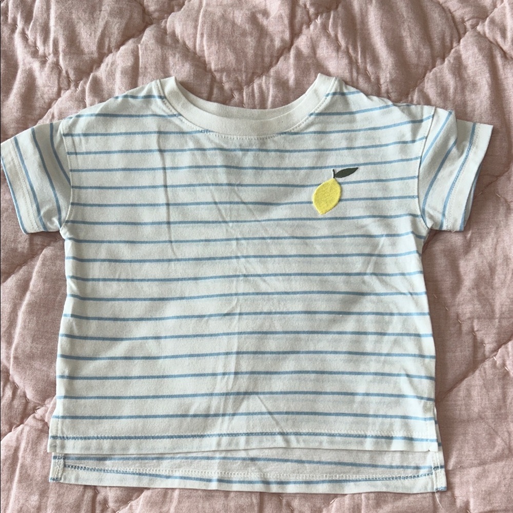 Cat & Jack Toddler 3T Lemon Blue and White Striped Tee